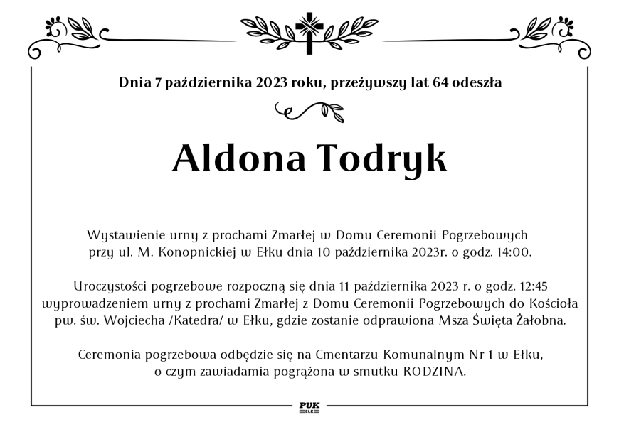 Aldona Todryk - nekrolog